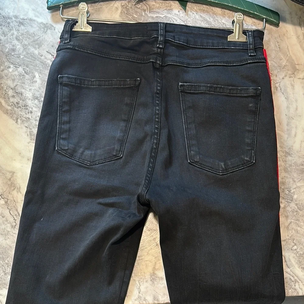 Zara Skinny Jeans in Black with Red velvet stripe - Picture 7 of 7